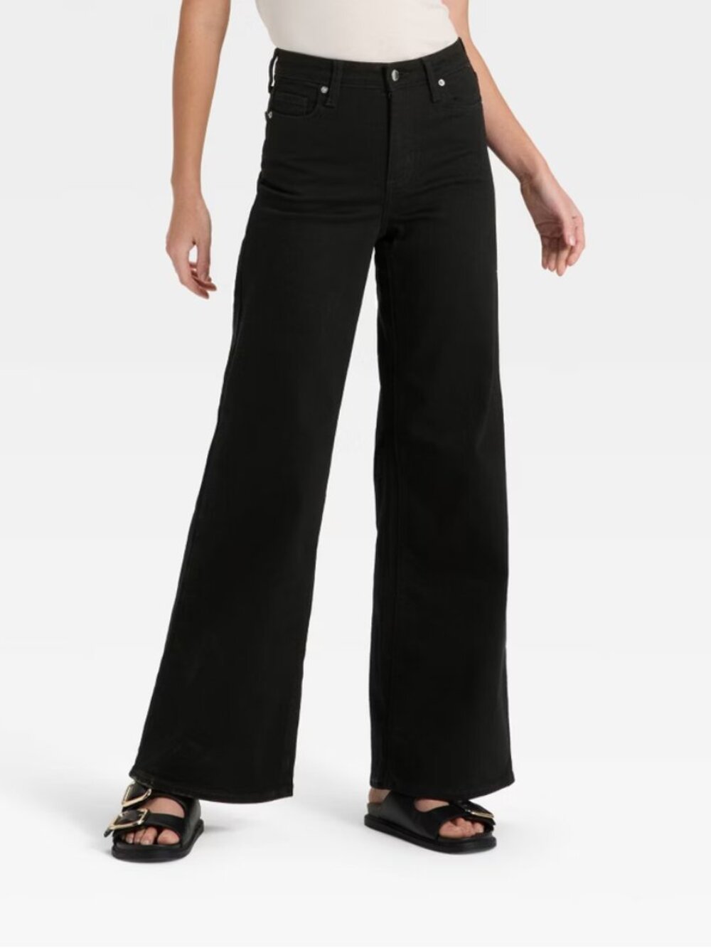 Women's High-Rise Wide Leg Jeans - Universal Thread Black Wash 8 Long